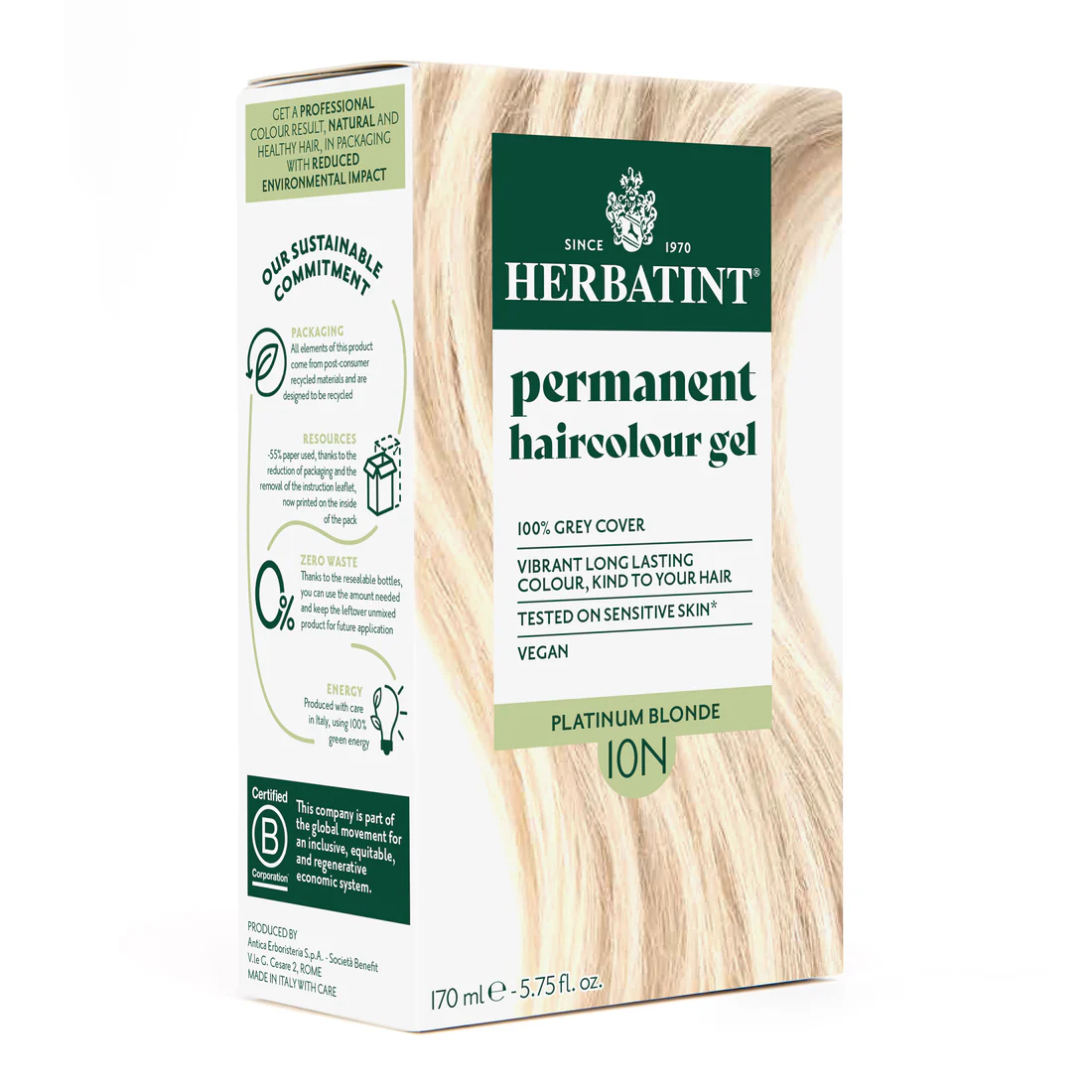 Permanent haircolour gel 10N Platinum Blonde, 170 ml